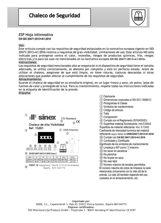 Aside certificado chaleco seguridad